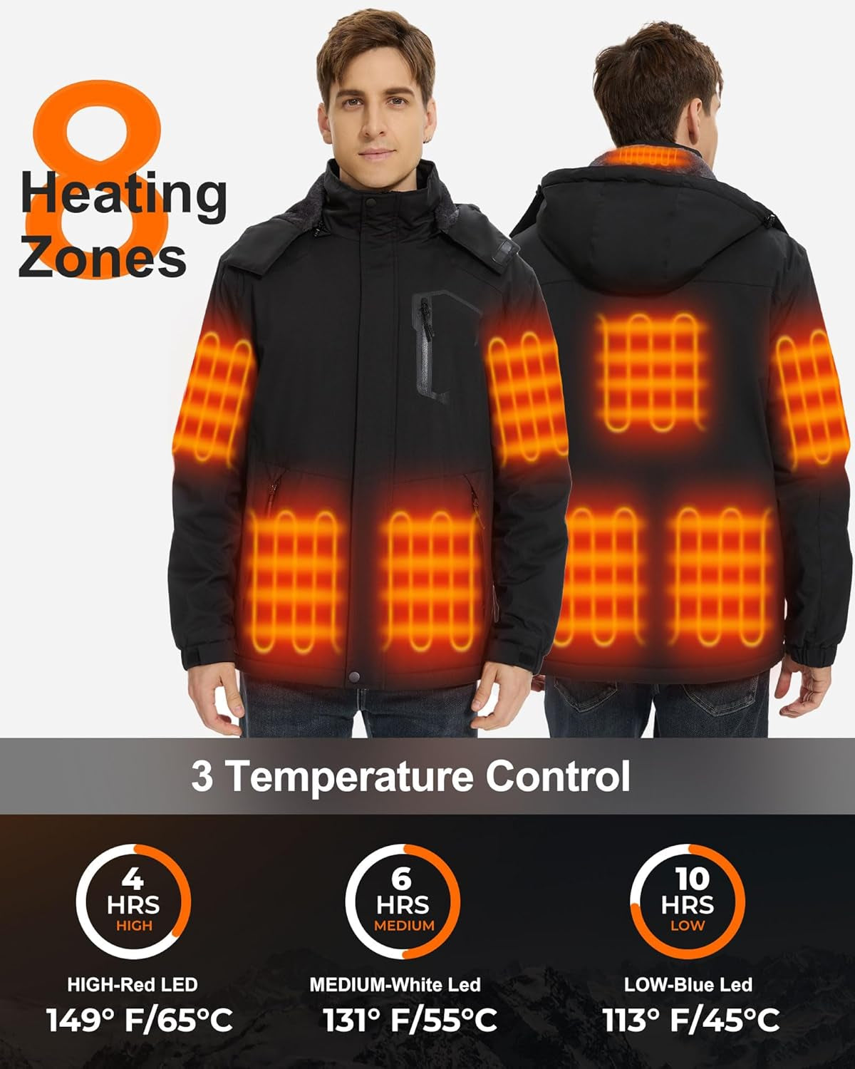 Stay Warm and Stylish with Our Heated Men's Jacket Featuring a 18400mAh 12V Battery Pack and Luxurious Fur Lining
