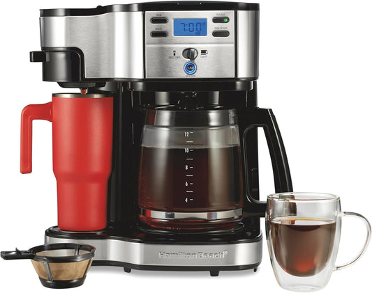 Hamilton Beach 2-Way Programmable Coffee Maker - Brew 12 Cups or a Single Serve with Ease - Stylish Black and Stainless Steel Design